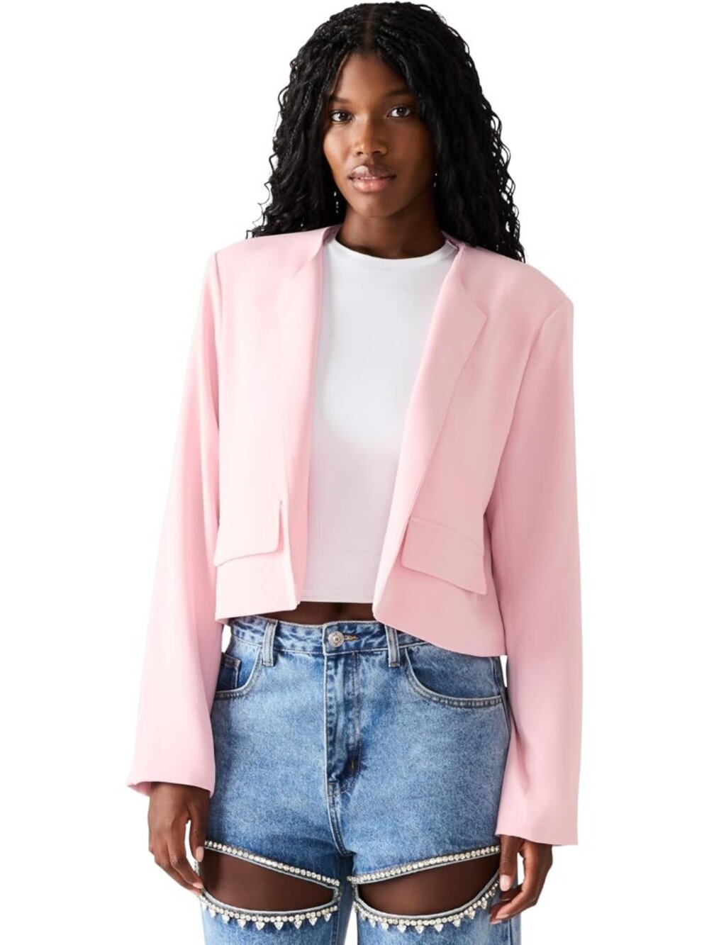 Steve Madden Women's Powder Pink Long Sleeve Collarless Polyester Serenea Blazer